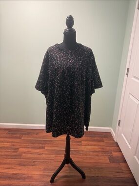 BloomChic Black Floral Smocked Yoke Flutter Sleeve Tunic